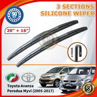 3 Sections Silicone Car Windshield Wiper 16'' + 20'' 1Set For Toyota Avanza Perodua Myvi 2005 - 2017