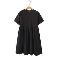 Plus Size XL-4XL Women's Short Sleeve Black Dress Fashion Solid Color Female Midi Summer Dresses