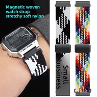 18mm Convex Lug Woven Nylon Magnetic Buckle Elastic Watch Strap For Square AE‑1200 AE‑1300 WS‑1400H 