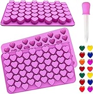 3Pack Heart Silicone Candy Molds Mini Valentine Chocotale Baking Mold for Gummy, Wax Melts, Jelly, Ice Cube, Candle, Handmade Treats with 1Pc Dropper Purple