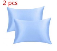 ONE - 2 pcs模擬絲綢冰絲枕套20X29 吋-（天藍色）【不含枕心】#(ONE)