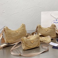 insPrada Hobo Straw Chain Handbag Women's Mini Shoulder Diagonal Bag Wallet