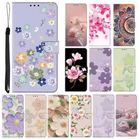 3D Flower Phone Case on for Funda Samsung Galaxy S24 Ultra S23 S22 S21 Plus S20 FE 5G Cases Leather 