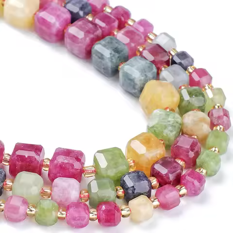 Wholesale Tourmaline Jade Stone Beads Faceted Square Cube Beads for Jewelry Making Diy Bracelet Bead