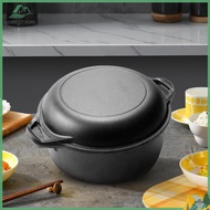 2 in 1  Iron Dutch Oven with Dual Handles Dutch Oven Pot for Bread Baking _warm