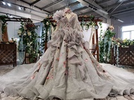 Organza High Neck Long Sleeves Ruffle Crystal Beadings Luxurious Wedding dresses
