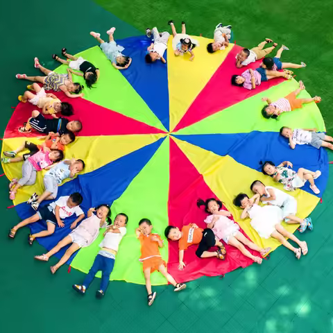 2M/6M Diameter Kids Outdoor Teamwork Game Prop Rainbow Parachute Toys Jump Bag Bounce Play Mat Schoo