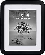 Americanflat 11x14 Picture Frame with Round Corners in Black - Use as 8.5x11 Picture Frame with Mat or 11x14 Frame Without Mat - Engineered Wood Photo Frame with Shatter-Resistant Glass for Wall