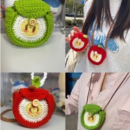Handmade apple-shaped multi-purpose crochet bag for cosmetics and headphones made TT