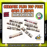 100PCS PER BOX 6 x 25MM 13A/15A/3A/5A/10A Plug Top Fuse Ceramic Fuse