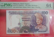 1989 Malaysia 6th Series Rm100 PMG64 SN: AE3317046 banknote