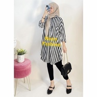 Tunik Salur Elegan Motif Garis Hitam Putih Lengan Panjang 137