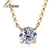 Bestone Light Luxury Four-claw Round 1 Carat Moissanite Necklace Female S925 Silver Gold-plated Clavicle Chain