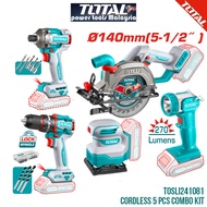 Total 5 in 1 Combo Set with Circular Saw(140mm) + Compact Drill(66nm) + Impact Driver(285nm) + Lamp 