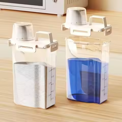 Transparent Laundry Detergent Dispenser Bottle Sealed with Measuring Cup Detergent Powder Tank Multi