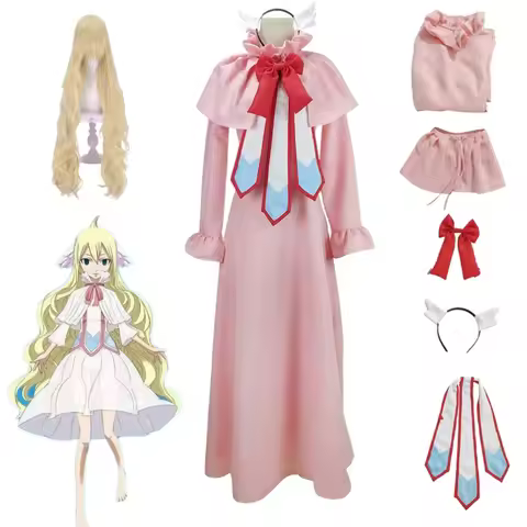 Anime Fairy Tail Cosplay Mavis Vermilion Costume Wig Pink Dress Full set First Guild Master Skirt Ha