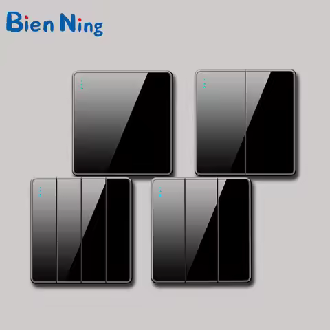Black Tempered Glass Panel Wall Light Switch Push On/Off Button 1/2/3/4 Gang 1/2 Way 1Gang/2Gang 3Wa