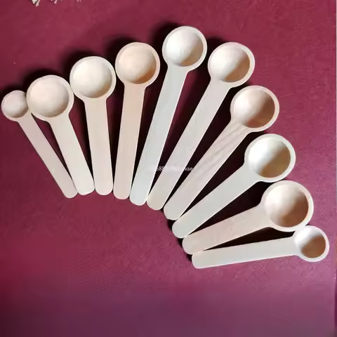 1Pcs Mini Wooden Spoon Short Handle Small Kitchen Spice Condiment Teaspoon Sugar Ice Cream Coffee Sc