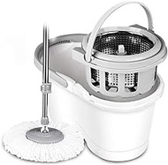 YWAWJ Rotating Mop and Bucket System – 360° Self-tightening Rotating Mop with Stackable Wheels On Wheels and 2 Machine Washable Microfiber Mop Heads – Easy To Use and Store