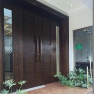 Pintu kayu jati solid 2 daun minimalis
