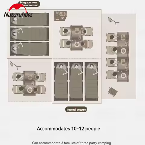 Naturehike Village Suite UPF50+ Outdoor Camping Roof Tent 10~12 Persons 210D Waterproof 2 Halls Auto