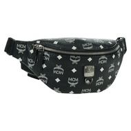 MCM Vicetos Logoogram 皮革斜背包 黑色 銀色 Auth mr2198V