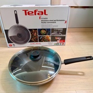 全新Tefal法國特福28cm不鏽鋼蜂巢紋炒鍋（連玻璃蓋）(原價$799)
