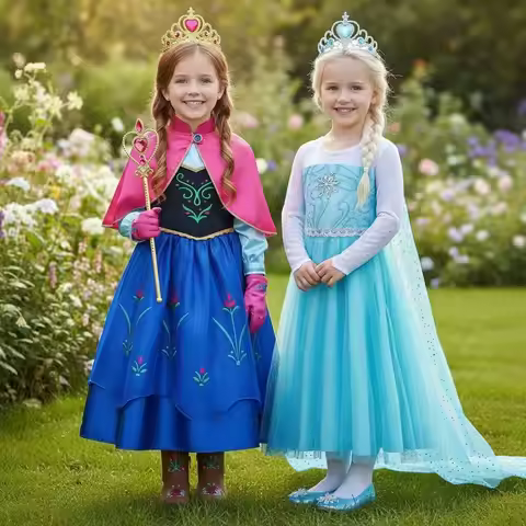 2026 Girl Costume Frozen Anna Elsa Princess Birthday Party Dress Snow Queen Halloween Cosplay Carniv