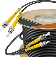 100ft / 30m Armored OD-5mm OFNR OS2 ST to ST Single Mode Fiber Cable, ST-ST Fiber Optic Patch Cord, 