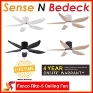 Fanco Rito-5 (48"/54") DC Ceiling Fan with Tri-colour LED and Remote Control Plus optional WiFi / Smart Function