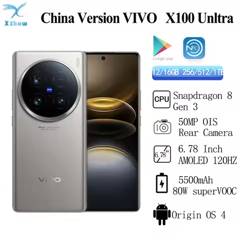 Original VIVO X100 Ultra 5500 mAh 80W SuperVOOC 30W Wireless 6.78 Inch AMOLED 2K E7 Snapdragon 8 Gen