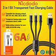 MCDODO 3 in 1 Charging Cable Transparent Shell USB To Ip/ Micro/ Type-C 6A QC3.0 QC2.0 VOOC Fast Mul