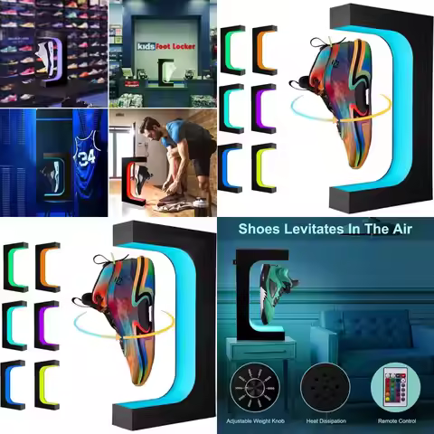 Magnetic Levitating Shoe Stand with Remote Control 16-Color LED Light, Rotating Display Rack for Hom