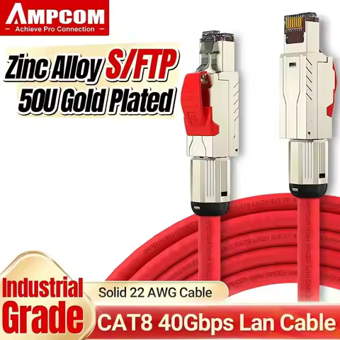 AMPCOM Cat8/7/6A Ethernet Cable S/FTP 22-23AWG Screened Shielded Solid, Up to 40Gbps, Industrial Gra