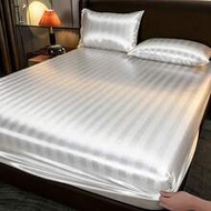 1PC Solid Color White Satin Fitted Sheet Simulation Silk Fitted Sheet With 1pc Fitted Sheet Valentin