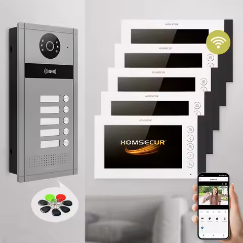 HOMSECUR 4 Wire 7" WIFI Video Door Phone Call Intercom One Button Unlock For 5 Families