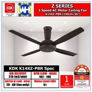 (Ready Stock) KDK K14XZ-PBR (140cm/56″) 4 Blade 3 Speed Remote Control AC Motor Ceiling Fan with 5 Star Energy Saving