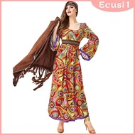 [Ecusi] Women Hippie Costume Clothes Girls Party Costume 60S 70S Disco Outfit Halloween