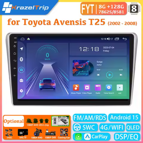 FYT 7862s 8 Core Carplay Android Auto Car Radio for Toyota Avensis T25 2002 2003 2004 2005 2006 2007