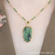 Golden Branch Jade Leaf Imitation Jade Green Necklace Pendant Female Big Leaf with Adult Bamboo Swea