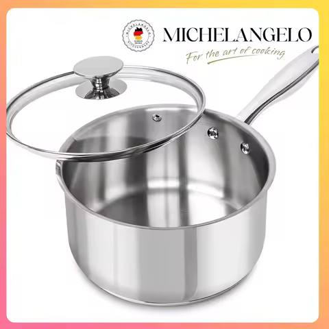 MICHELANGELO 3QT Saucepan with Lid Stainless Steel Soup Pot Nonstick Saucepan Thickened Bottom Cooki