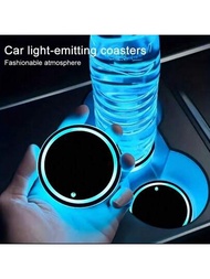 Led 汽車杯架燈 7 色變色 Usb 充電墊防水杯墊 Led 車內氣氛燈裝飾燈汽車配件
