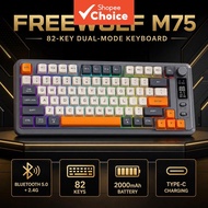 FREEWOLF M75 Dual-Mode Wireless Keyboard: 82-key compact layout, Bluetooth 5.0 + 2.4G, 2000mAh recha