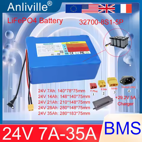 24V 7Ah 14Ah 21Ah 28Ah 35Ah 32700 lithium iron phosphate battery pack, built-in BMS, suitable for 8S