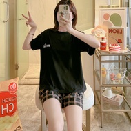 Summer Pajama Set - Short Sleeve Loose Pullover & Shorts | Grunge-Inspired Female Student Outfit
