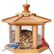 Solution4Patio Bird Feeder for Outdoors - USA Cedar Hexagon Gazebo Bird Feeders with Vented Mesh Tra