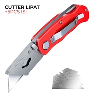 Cutter Lipat Pisau Lipat Isi 5 PCS Mata Pisau Serbaguna Bahan Berkualiats - 6598