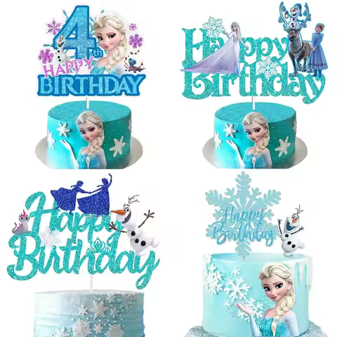Disney Frozen Cake Toppers Olaf Anna Elsa Princess Happy Birthday Party Decoration for Kids Girls Ba