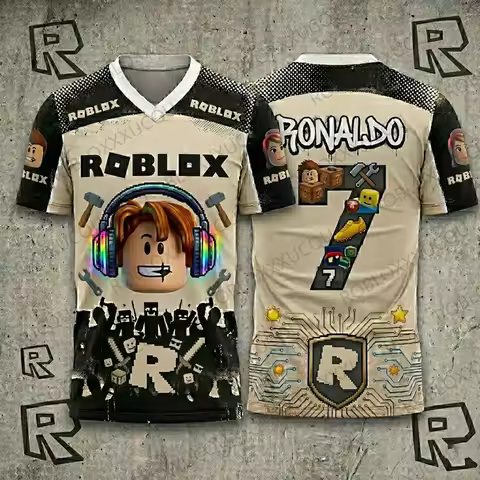 Roblox Ronaldo 7 V Neck Jersey 3D Print Graphic T Shirt Summer Short Sleeve Soccer Sportswear For Bo