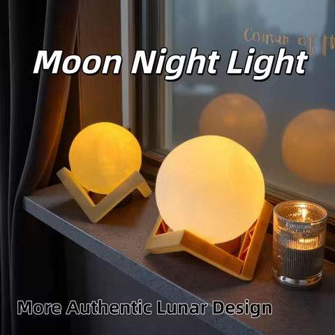 Led Moon Lamp Night Light With Stand Bedroom Gift Decor Print 6cm/8cm Lamps Battery Powered Creative